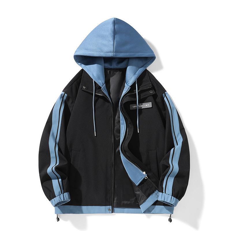 Jacket Men's New Fashion Teen Contrasting Color Jacket Men's Fake Two-Piece Loose Casual Jacket