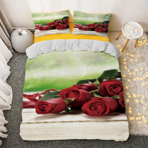 Red Rose King Queen Duvet Cover Romantic Flowers Bedding Set For Kids Teens Adults Girly 3D Floral Black Soft 2/3pcs Quilt Cover