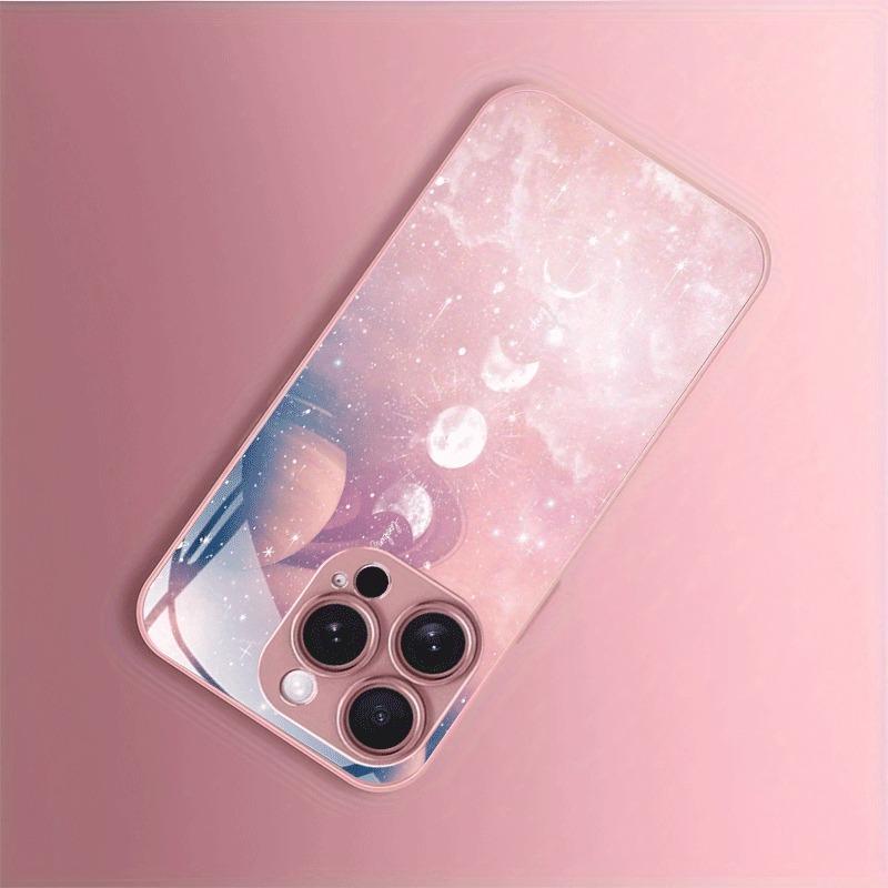 Full Moon Design Pattern Metallic Paint Glass Hard Phone Case For iPhone 11 12 13 14 15 16 17 Pro Max 15 Plus 17 Air 16E Cover