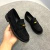 Spot second hair! Fashion versatile new horse leather retro polished small gold coin thick heel platform loafers small leather shoes