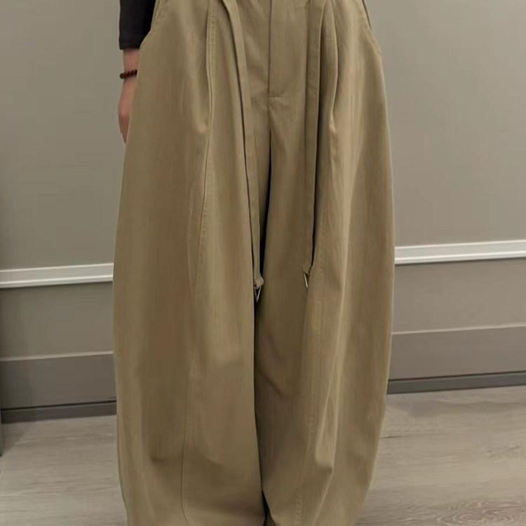 Spring 2026 Korean Lace-Up High-Waisted Wide-Leg Pants for Women - European Style, Versatile, Slimming, Casual Fit XL (135-150 cm)
