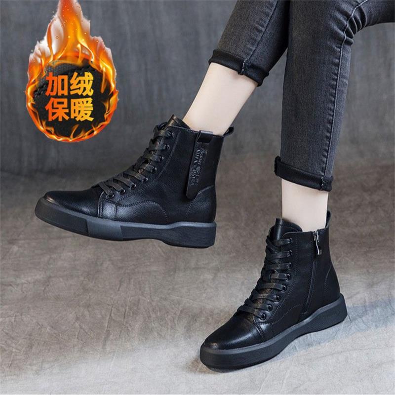 British style short boots Martin boots autumn and winter new thick-soled retro flat-bottomed velvet round head trendy cool short boots