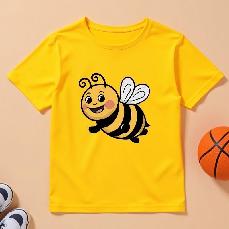 Cute Little Bee Cartoon Print Kids' T-Shirt Boy And Girl Breathable Short Sleeve Top Summer New Base Layer