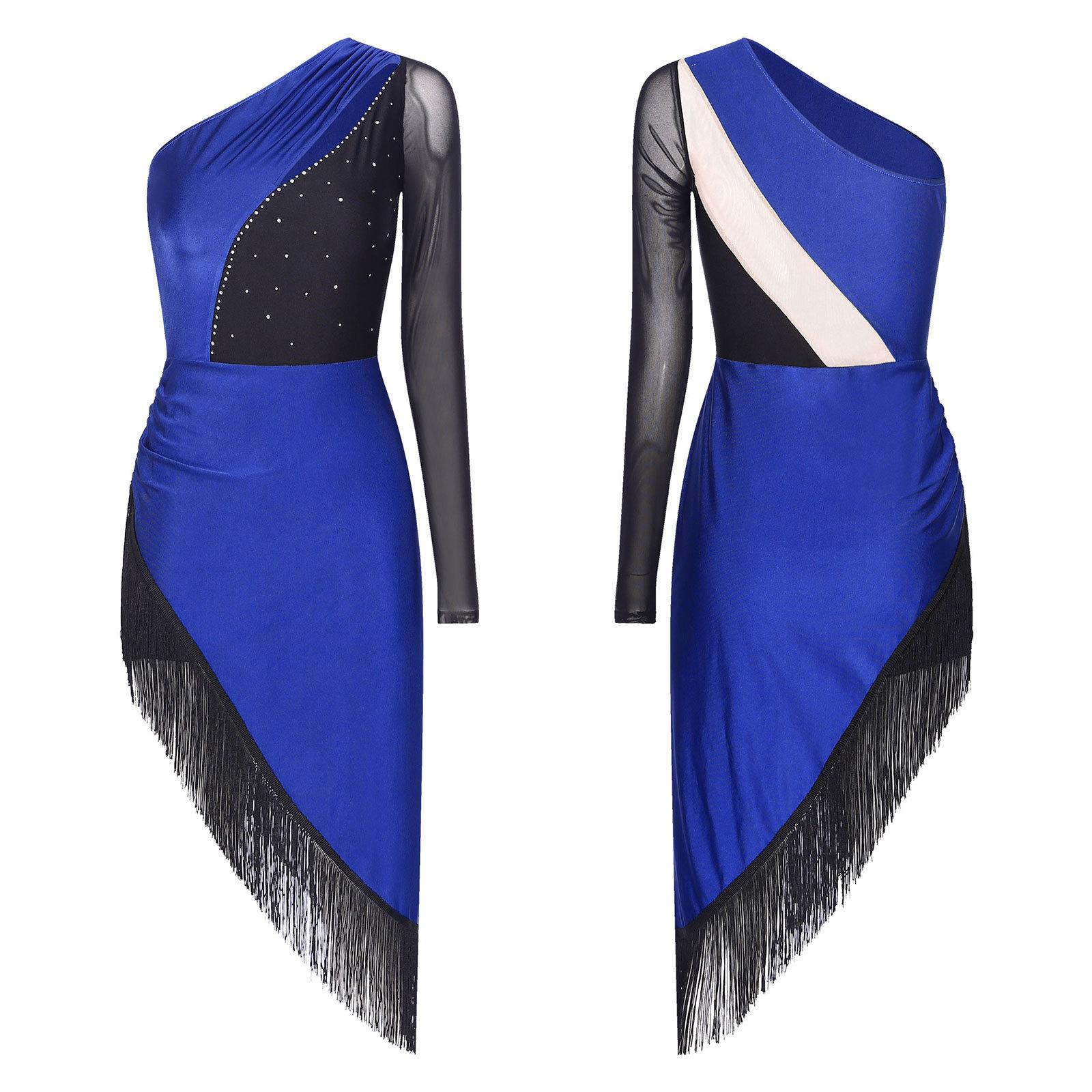 

Платье для латинских танцев с бахромой для женщин, латинский наряд, женское струящееся платье для соревнований с кисточками, танцевальный костюм для сальсы, танго, самбы, румбы XXL королевский синий