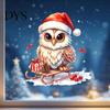 Glass Door Holiday Decor Christmas Owl Window Static Cling Decal, Waterproof PVC Decorative Sticker, Easy Indoor Outdoor Winter Ornaments Apply