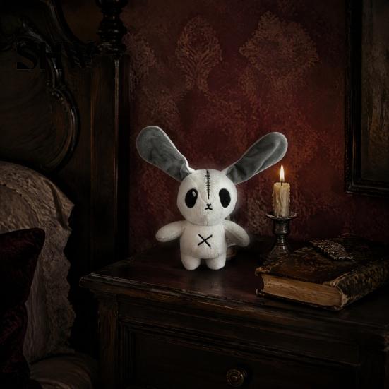 Embroidered Gothic Plushie Halloween Horror Bunny Plush Toy, Cute Creepy Rabbit Stuffed Animal Peripheral Collection Doll for Kids, Soft Collectible