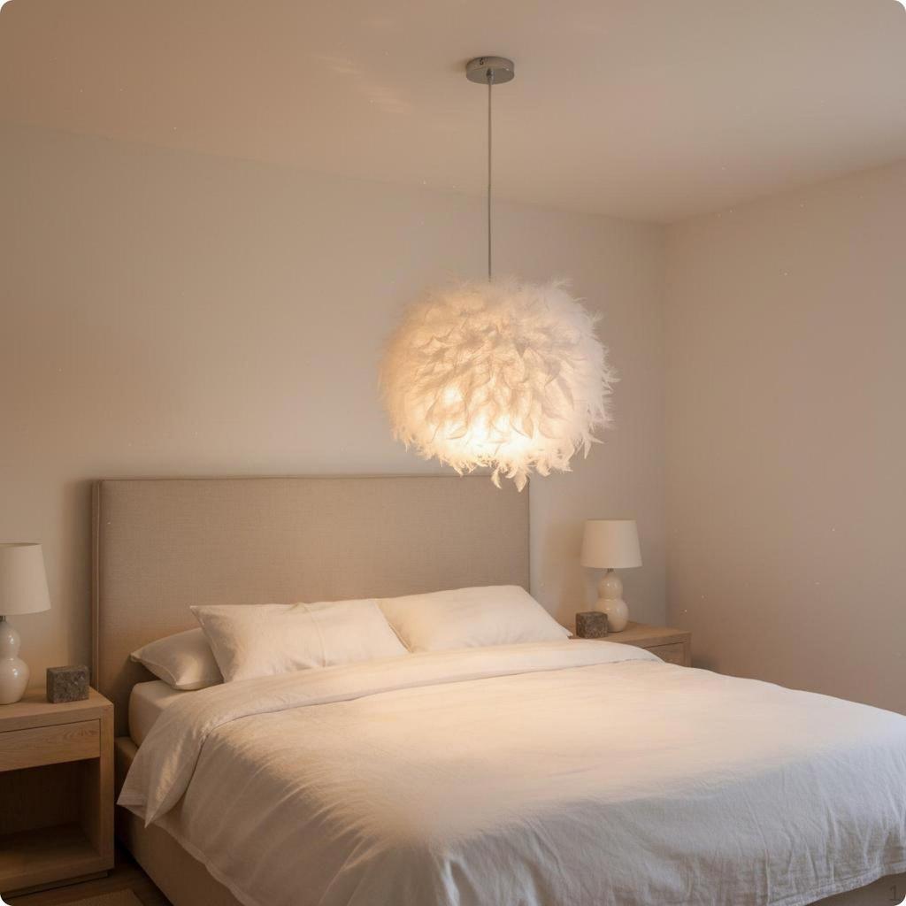 Feather Pendant Light Romantic Chandelier for Bedroom, Living Room 25CM