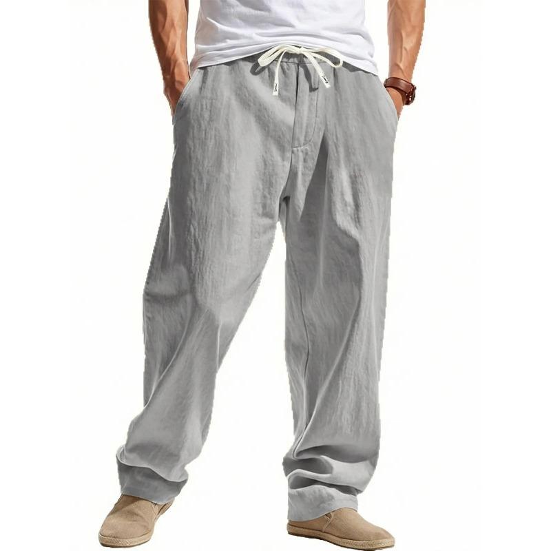 Mens Casual Linen Drawstring Waist Loose Long Pants