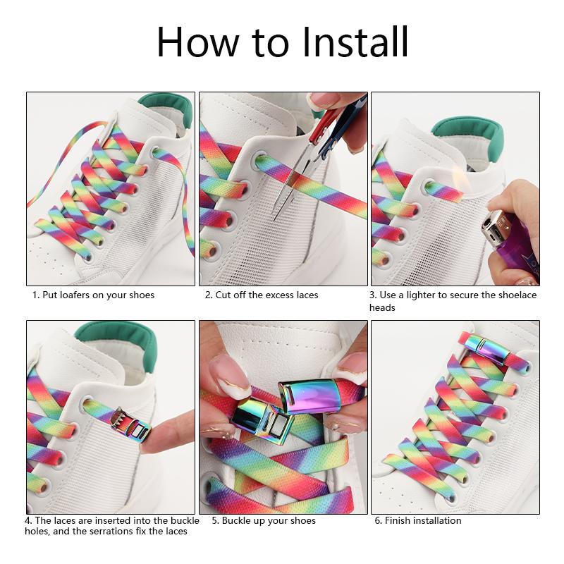 Rainbow Magnetic Lock Shoelaces Elastic Sneaker Laces Adults Kids 8MM Wide Flats Rubber No Tie Shoe Laces Shoe Accessories