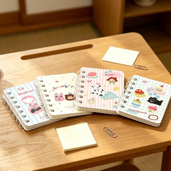 4Pcs Mini Spiral Notebooks Smooth Writing Pocket Size Memo Notepads 3.15x4 Inch Cute Animal Cartoon Cover Thickened Ink-Proof Paper Gifts for Students