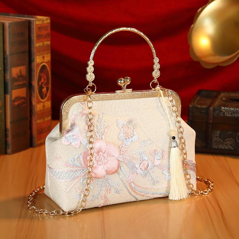 New Chinese rich flower cheongsam bag women's high-end big flower handbag retro style messenger bag tide