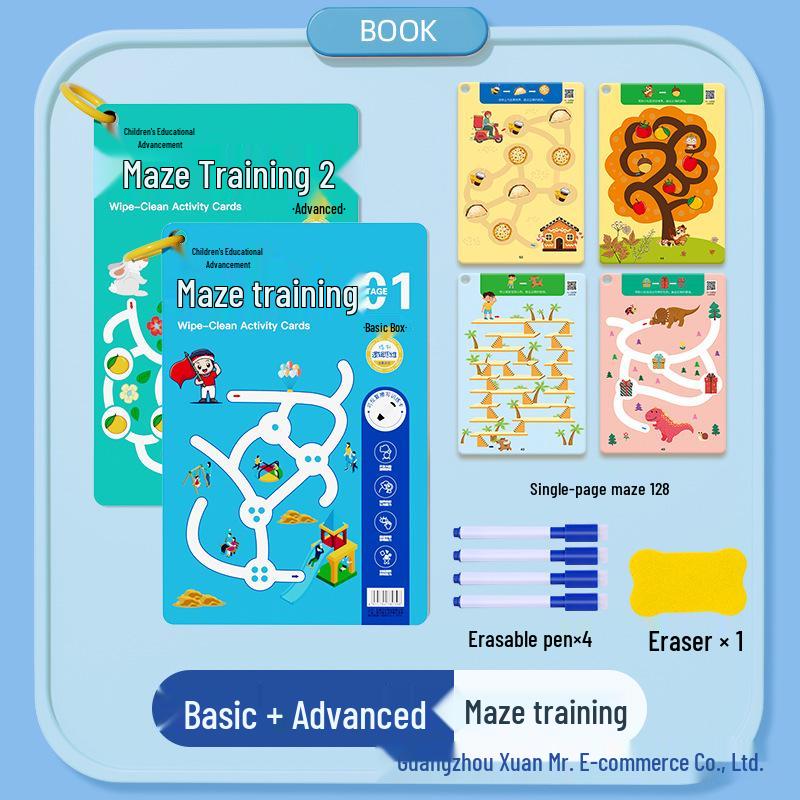 Free Shipping: Children's Maze Training Book - Fun Educational Game for Developing Thinking and Attention Skills In Elementary Students