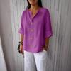 Summer Loose Shirt Women's V-Neck Cotton Linen Button Casual Shirts Solid Fashion Elegant Office Womens Clothing Blouse