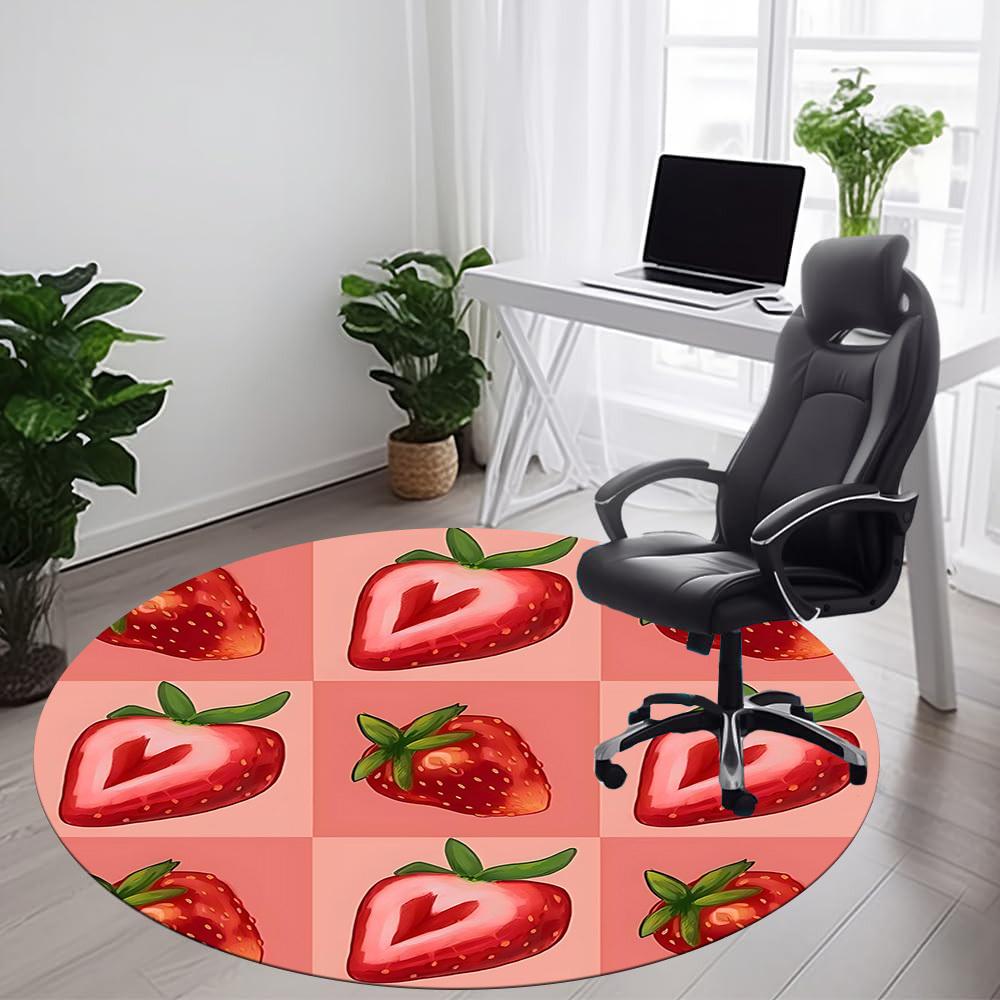 1PC Strawberry Heart Pattern Office Round Area Rug, Mat Suitable For Office, Under Office Chairs Bedroom Living Room Home Decor, Room Deco