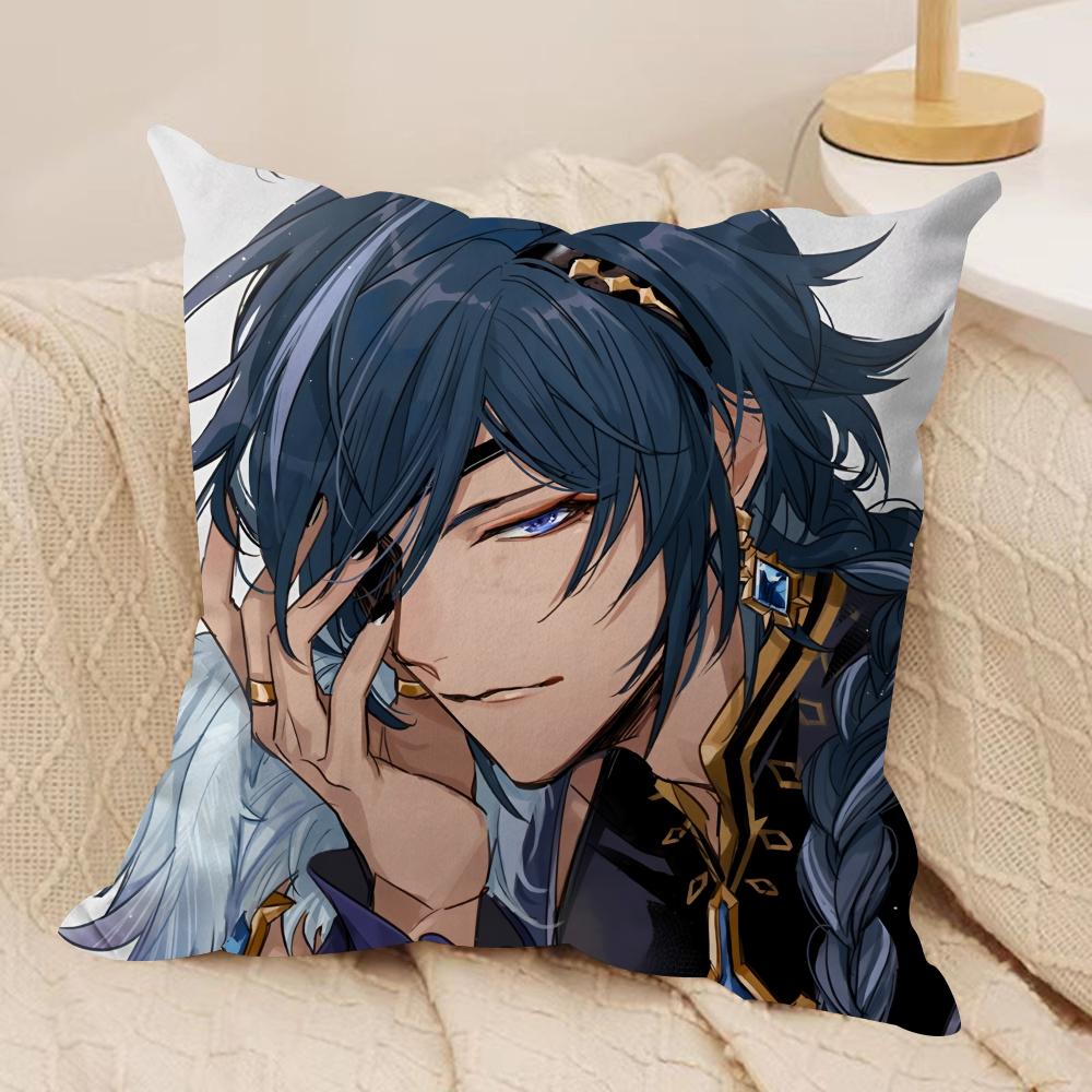Kaeya Cute Genshin Impact Cushion Cover Silky Short Plush Invisible Zipper Dustproof Sofa Pillow Case For Home Decor