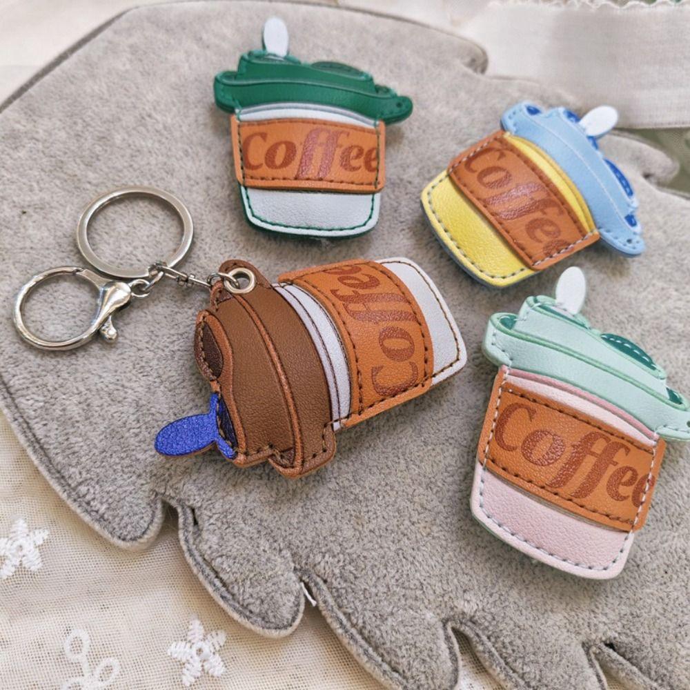 Lovely Hanger Coffee Cup Leather Pendant DIY Candy Color Pu Keychain Korean Cartoon Bag Charm Bag Ornament