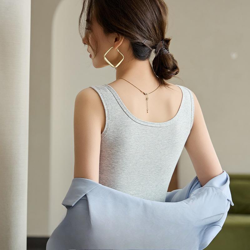 Wide Strap Camis Women Solid Color Round Neck Crop Tops Fashion Pure Cotton Tube Top Female Sleeveless Camisole