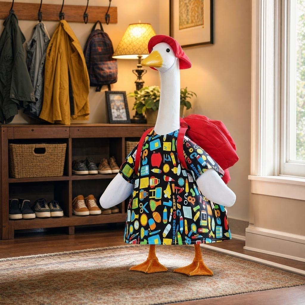 Set Vestito da Porcile con Cappello e Zaino con Stampa di Materiale Scolastico Costume Decorativo per Arredamento Stagionale della Casa