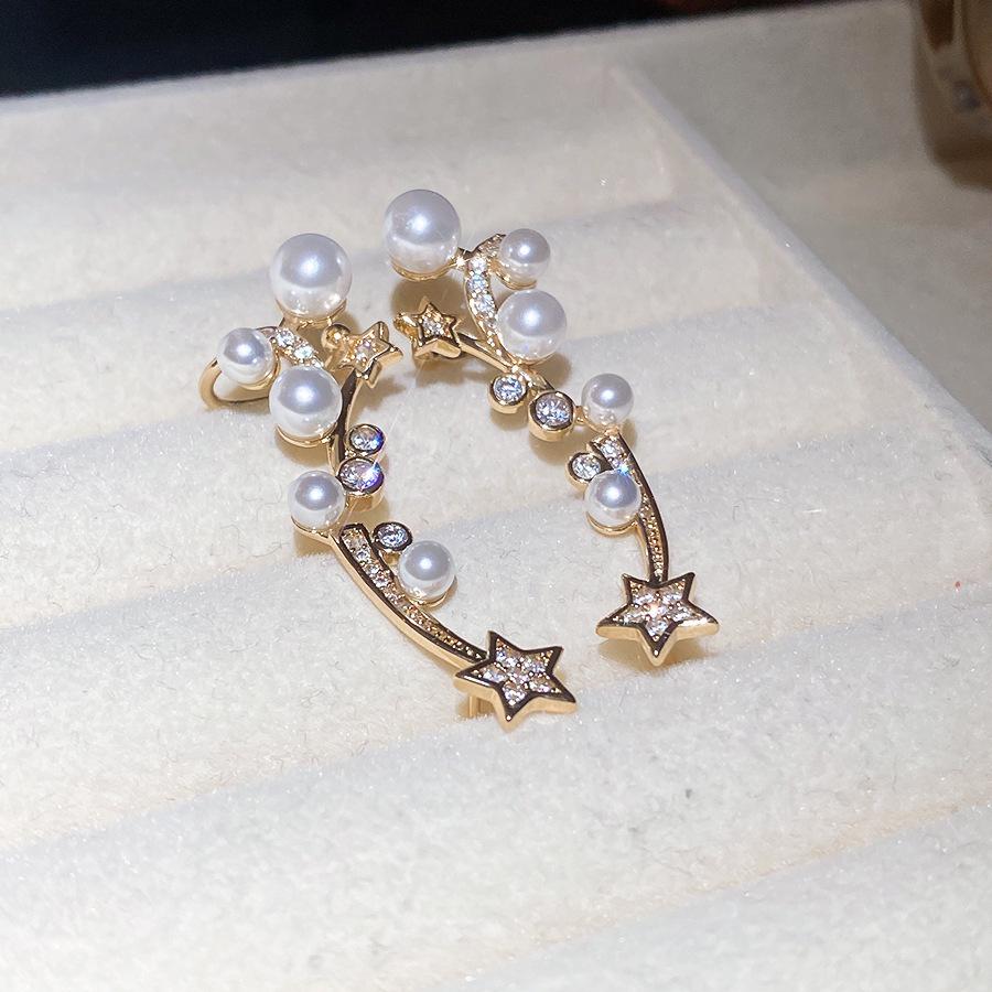 Zirconia Star Pearl Ear Clip - Luxurious, No-Piercing Earrings for Women
