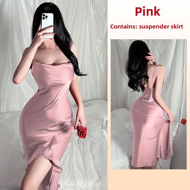 

Нічна сорочка на підтяжках. Сексуальна чарівна піжама з оборками L