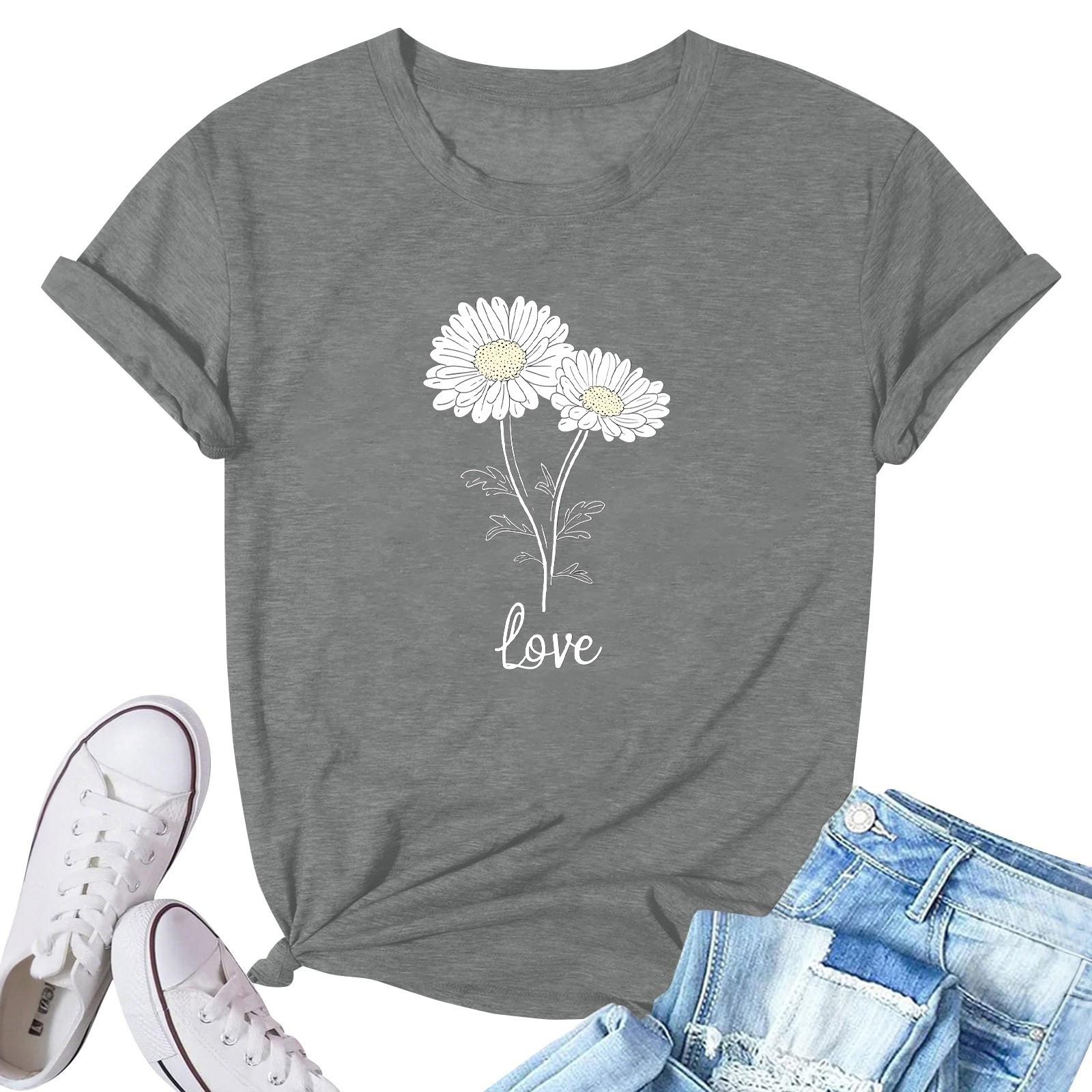 Women s Fashion Printed Casual Pleated Round Short Sleeve T-Shirt Top S