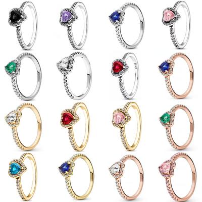 New 925 Silver Red Pink, Purple,green Heart-shaped Rings Are Suitable For Delicate For Women At Wedding Parties Jewelry