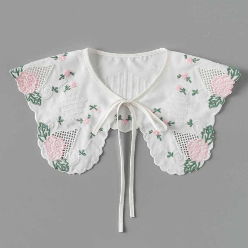 Perfect Match Pink Women Scarf Shawl Detachable Collar Tie Necklace Embroidery Lapel Fake False Collar Woman Lace Tie Neckwear Nep Kraagie