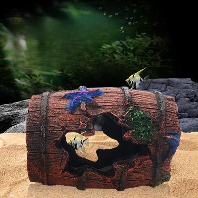 Fish Tank Decoration: Small Wine Barrel Cave with Starfish for Aquarium.