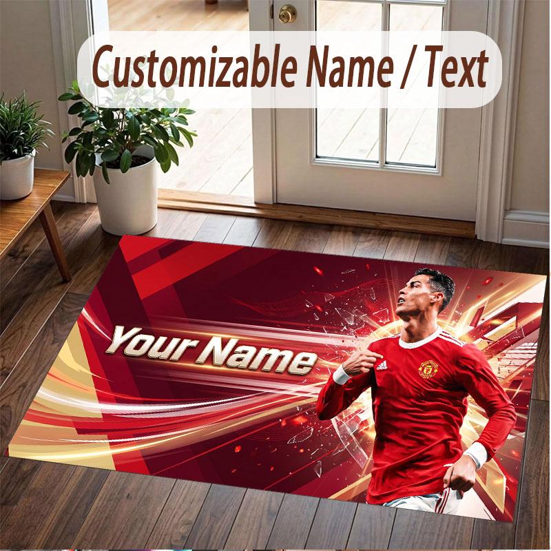 Custom Rug Cristiano Ronaldo Pattern Print Name Text Soft Non‑Slip Floor Carpet for Home Indoor Decoration