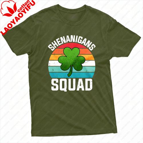 Shenanigans Squad Clover Design Summer Unisex TShirt Vintage Style Casual Wear St Patricks Day Festivals Perfect Gift Tee Tops