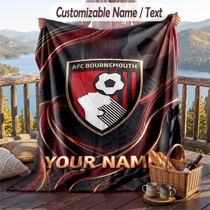 Flannel Blanket Bournemouth Football Print Custom Name Text Soft Throw for Sofa Bed