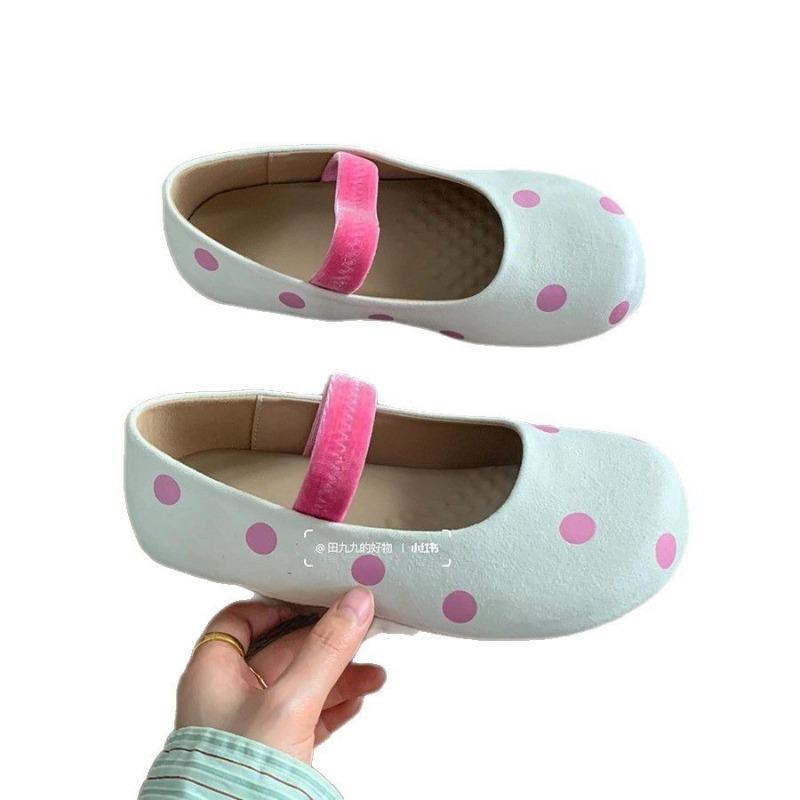 Mary Jane Women's Shoes Comfortable Shoes Cute Polka Dot Puffs Soft Sole One Pedal Flat Single Shoes Women