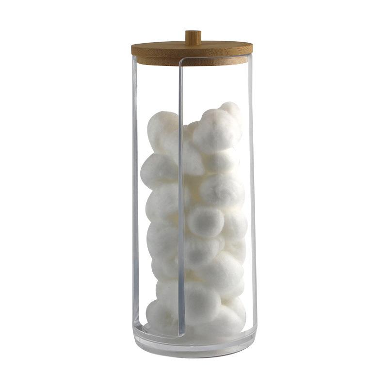 Transparent Acrylic Organizer Female Dresser Simple Dust Bamboo Cover Cylindrical Makeup Remover Cotton Storage Tube