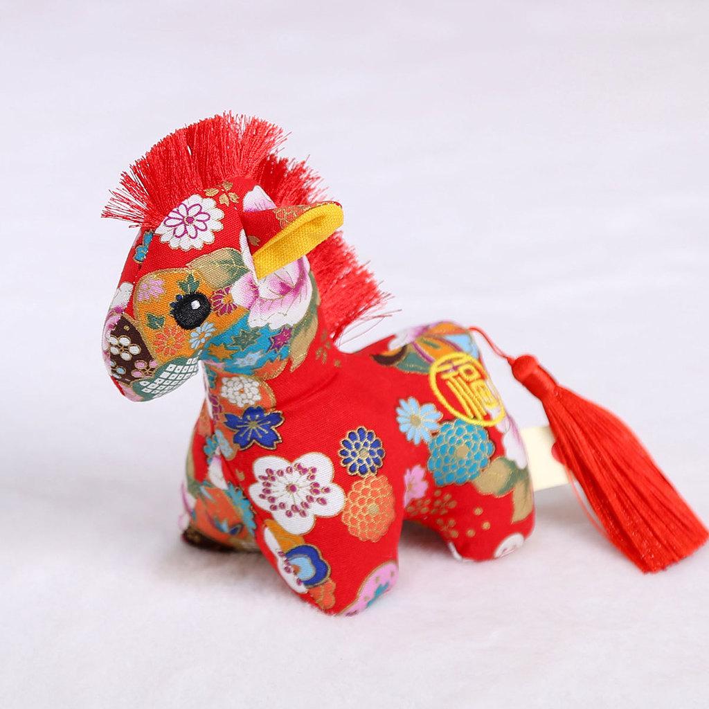 Chinese Zodiac Horse Plush Toy With Flower Pattern And Pp Cotton Filling For Lunar New Year Gift