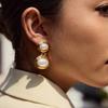 Yori Edelstahl Harz Perle Doppelt Oval Ohrringe Trendig Vielseitig Goldener Anhänger Frankreich Schmuck für Damen Wasserdicht