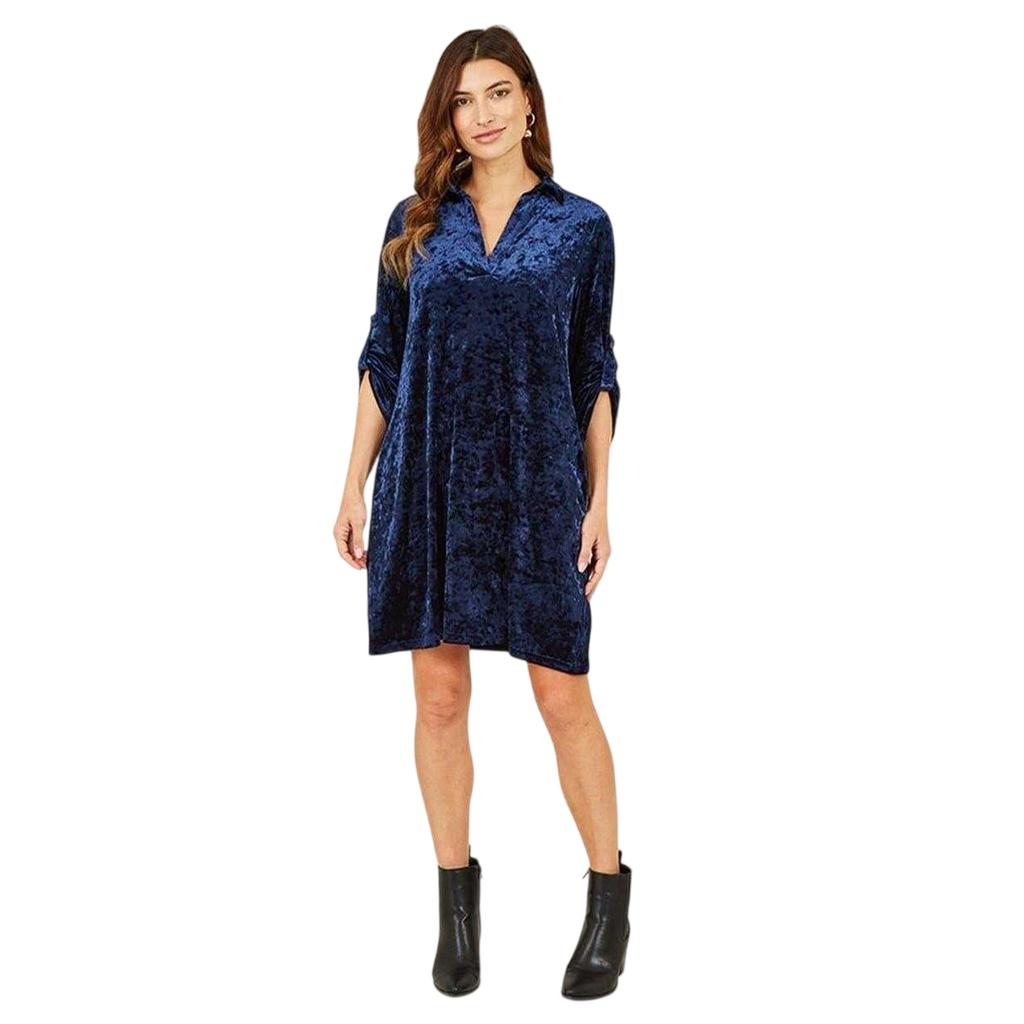 Yumi Womens/Ladies Crushed Velvet Roll Sleeve Tunic Dress