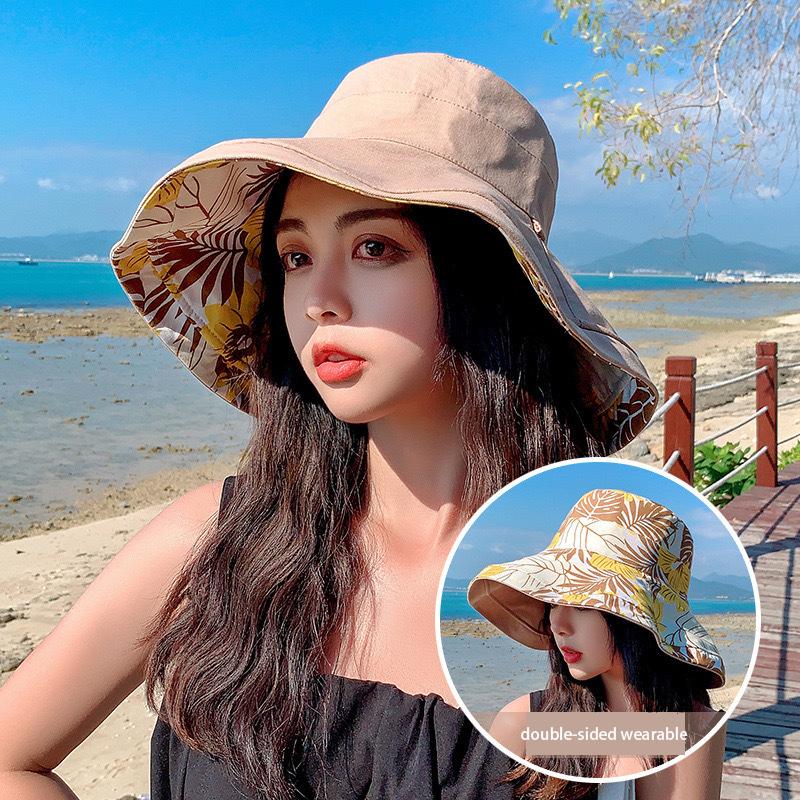 Outdoor Wide Brim Sun Hat, Double-Sided Floral Pattern Reversible Sun Protection Beach Hat, UV Protection Bucket Hat