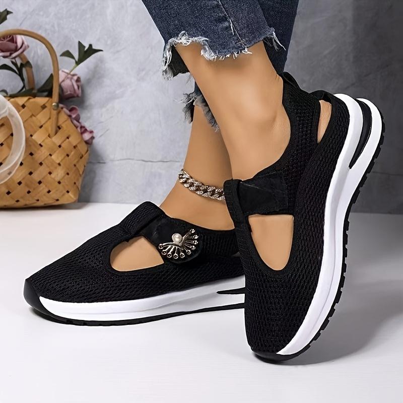 Women'S Breathable Mesh Sneakers with Thick EVA Sole - Lightweight Comfortable All-Season Outdoor  Casual Shoes, Cushioned Support, Round Toe Design