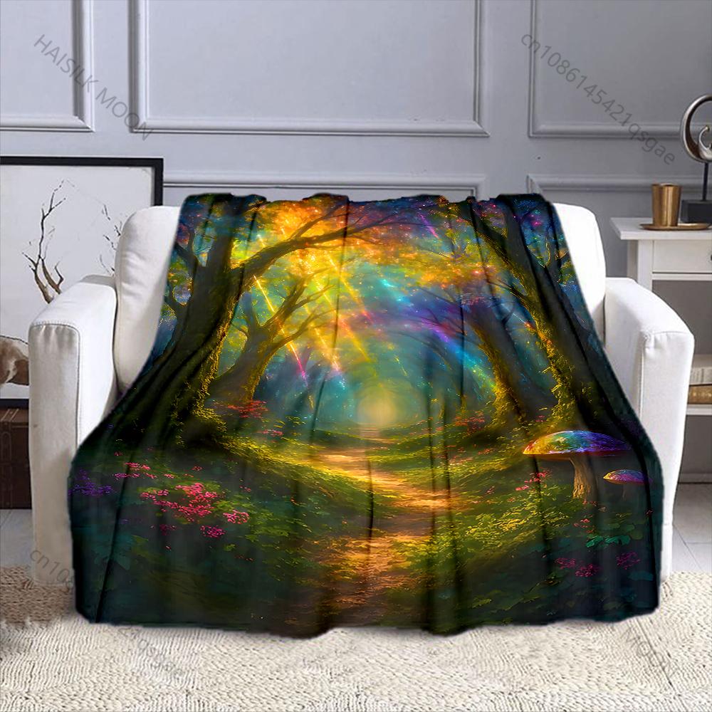 1PC Dreamlike colorful forest path printed blanket all seasons multi-purpose blanket suitable for sofa, camping, travel, car