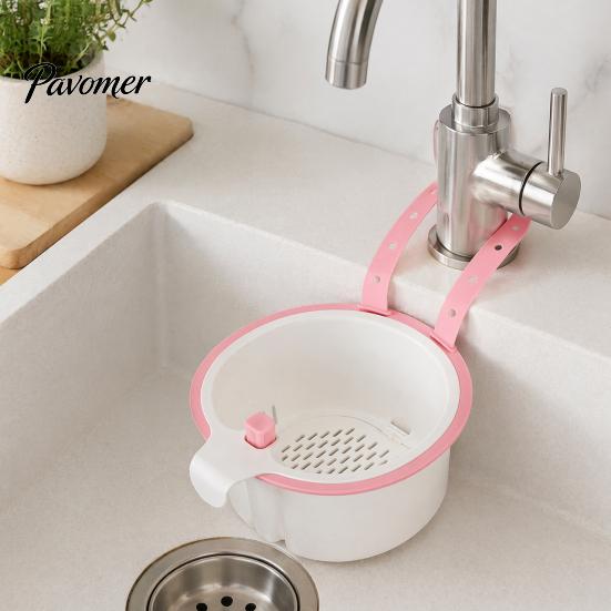Practical Kitchen Sink Organizer Strainer Basket, Automatic Dumping Design, Hanging Durable PP Drain Filter Faucet Food Catcher, for Cleaning