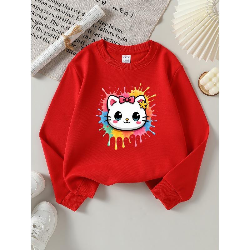 Kids Sweatshirt,Colorful Kitty Splash Design Crew Neck Fashion Sweatshirt, Autumn and Winter Top, Children's Sweatshirt