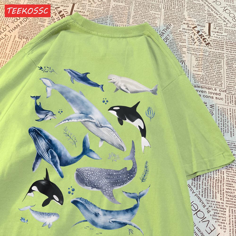 Fashion Cotton WomenS TShirts Ocean And Whales Printing Tops Oversize ONeck Soft Short Sleeve Summer Casual Female Clothes