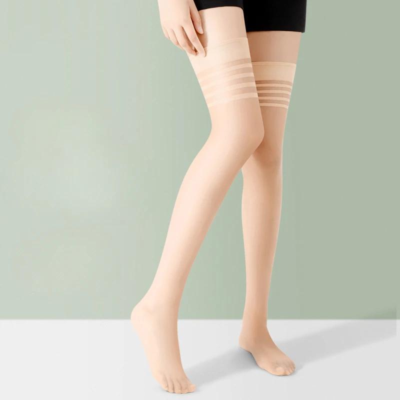 Women Sexy Stockings Striped Black White Skin Knee High Socks Summer Ultra-Thin Transparent Thigh High Socks Stockings