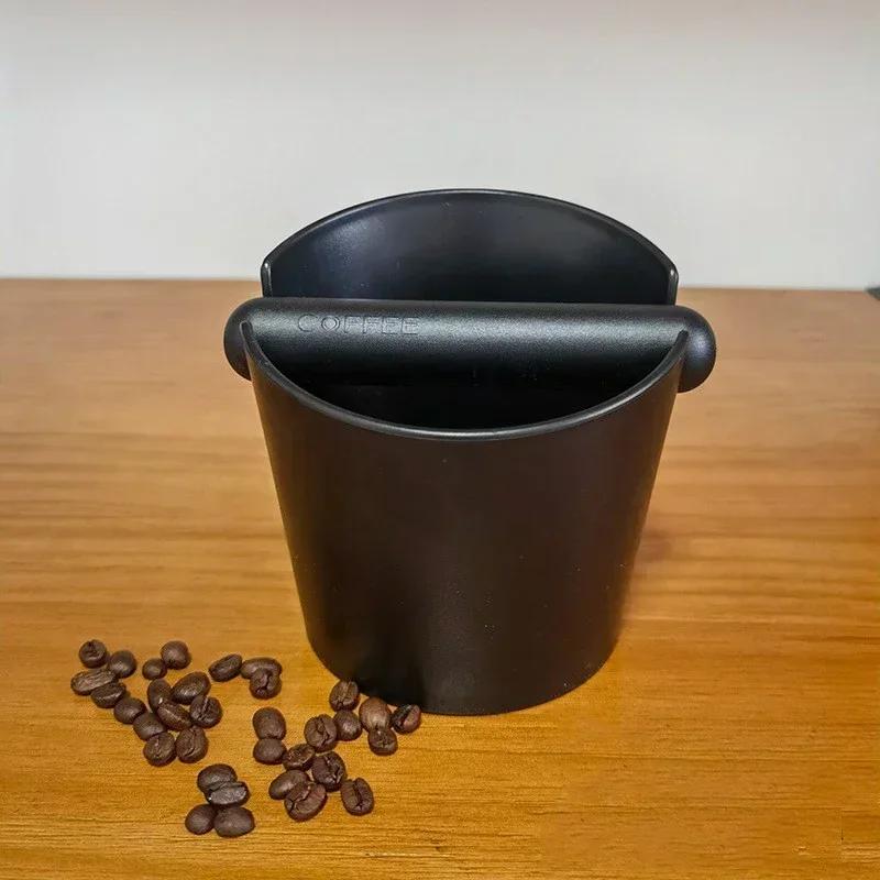 Kaffe Knock Box Rustfritt Stål Espresso Knock Box Sklisikker Kaffegrut Knock Box med Gummiring Skråstilt Kaffegrutbeholder