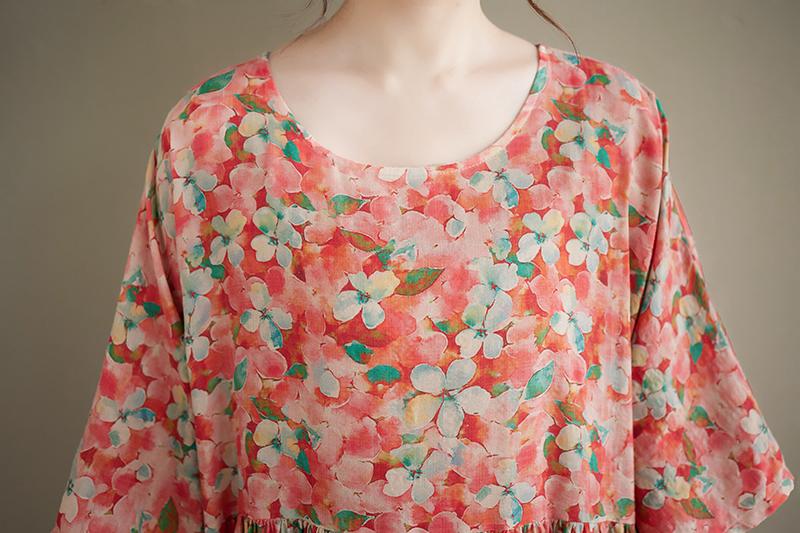DIMANAF Neues Sommer-Strand-Sonnenkleid 2026 Damen Übergröße Vintage Dame Langes Kleid Locker Übergröße Maxi Blumenprint Baumwolle