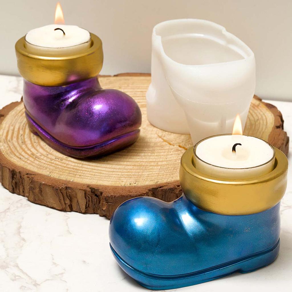 Christmas Boots Candlestick Silicone Mold DIY Xmas Ornaments Plaster Molds Concrete Resin Candle Holder Crafts Making Home Decor