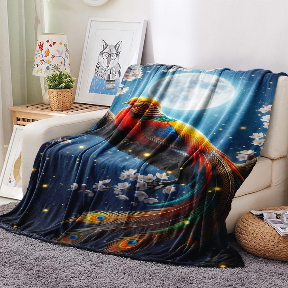 1PC Tropical Floral Art Print FlAannel Blanket, High quality Comfortable for All Seasons, Home Decor, Warmth and Comfort