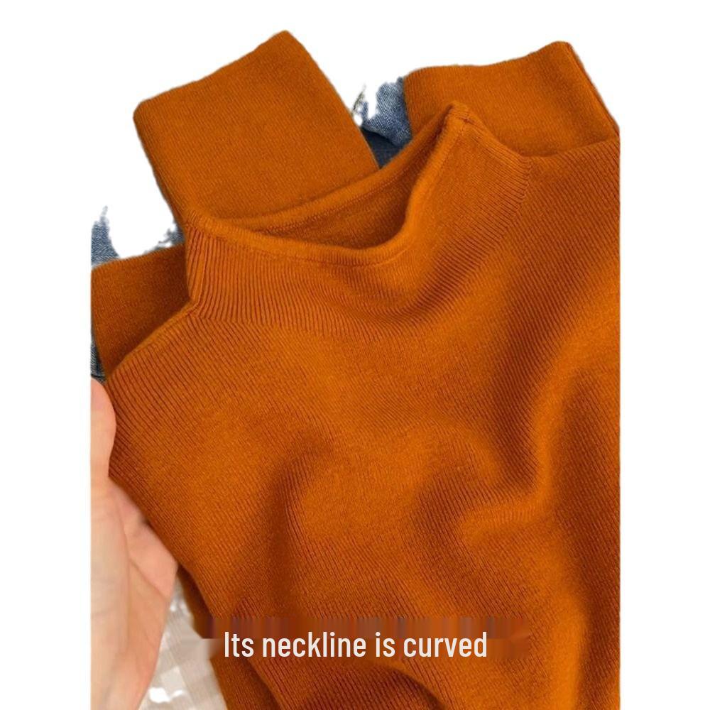 Orange Semi-High Neck Slim Fit Long Sleeve Knitted Sweater for Autumn/Winter