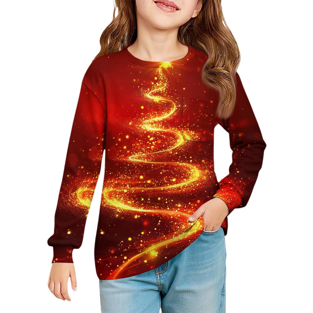 Weihnachtstag Mädchen Langarmbluse - Rundhals Weiche Taille Tunika