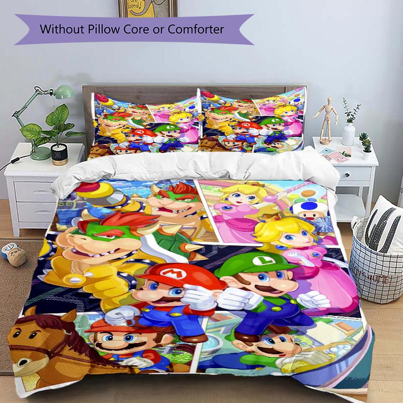 Super Mario Bros Adventure Print 3Pcs Bedding Setduvet Cover With 2 Bedropillowcase Home Birthday Gift